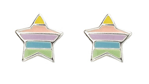 Sterling Silver 925 Rainbow Star Stud Earrings With Enamel