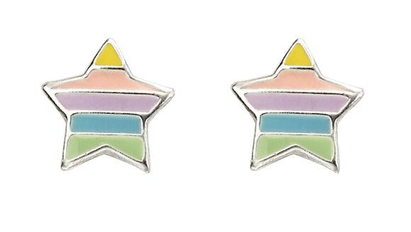 Sterling Silver 925 Rainbow Star Stud Earrings With Enamel